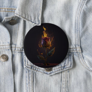 Chapa Redonda De 10 Cm rosa en llamas