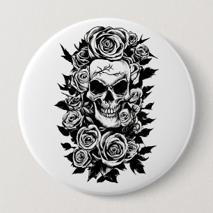 Chapa Redonda De 10 Cm Rosas de cráneo humanos Gótico Dibujo original de