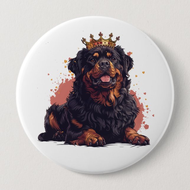Chapa Redonda De 10 Cm Royal Rottweiler Dog Queen Crown (Anverso)