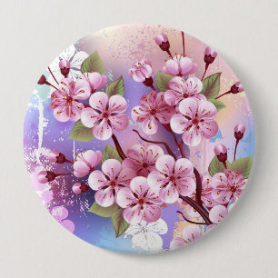 Chapa Redonda De 10 Cm Sakura rosa sobre fondo de pintura