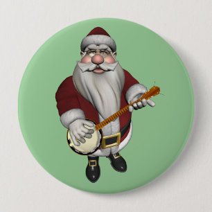 Chapa Redonda De 10 Cm Santa Claus jugando banjo