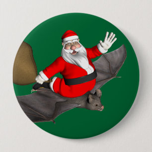 Chapa Redonda De 10 Cm Santa Claus Sobre El Bate Volador