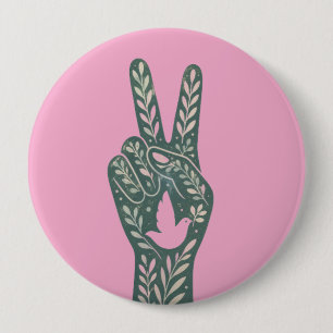 Chapa Redonda De 10 Cm Señal de Paz Floral Retro y Arte de Paloma Botánic