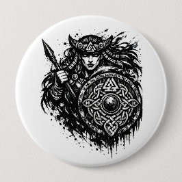 Chapa Redonda De 10 Cm Shield Maiden Spear‑Sigil – Mythic Warrior Ink