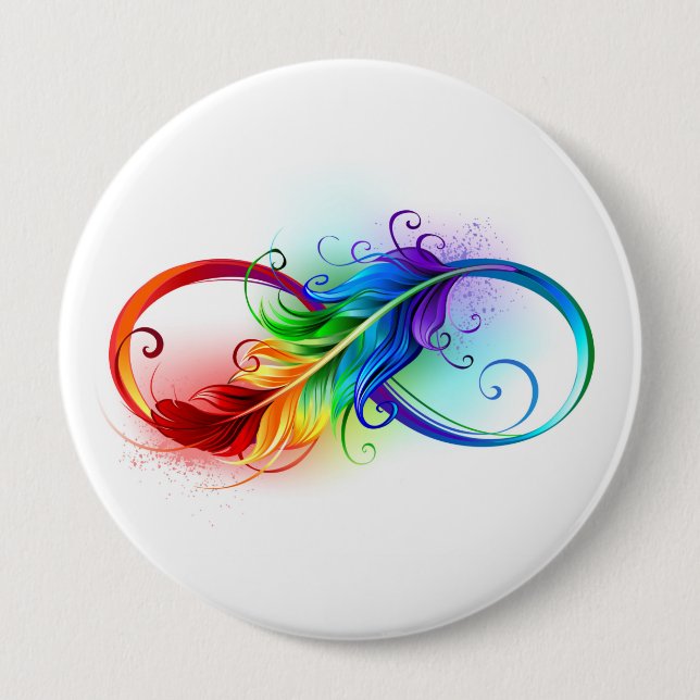 Chapa Redonda De 10 Cm Símbolo infinito con plumas arcoiris (Anverso)