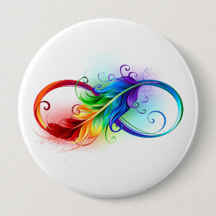 Chapa Redonda De 10 Cm Símbolo infinito con plumas arcoiris