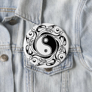 Chapa Redonda De 10 Cm Símbolo Yin & Yang estilo de tatuaje en blanco y n