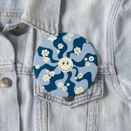 Chapa Redonda De 10 Cm Sonrisa: azul oscuro, azul claro y crema