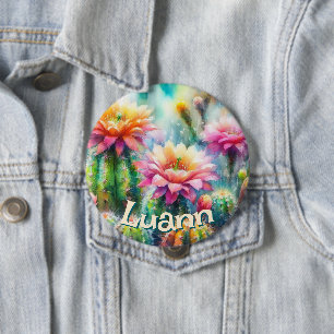 Chapa Redonda De 10 Cm Suculentas Cactus Florales Personalizadas Acuarela