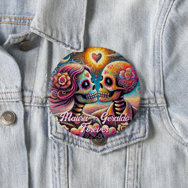Chapa Redonda De 10 Cm Sugar Skulls in Love Chalk Pastel Personalized (In situ)