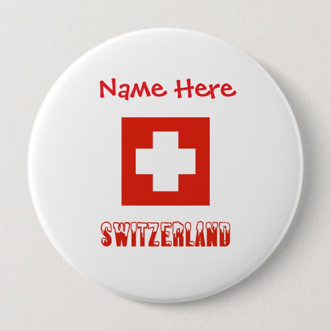 Chapa Redonda De 10 Cm Suiza Bandera Suiza Personalización Roja (Anverso)