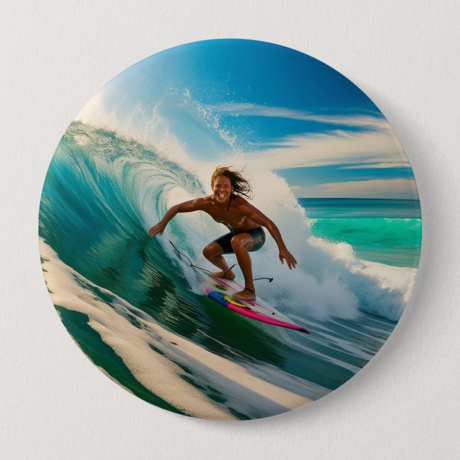 Chapa Redonda De 10 Cm Surfing un mar americano (Anverso)