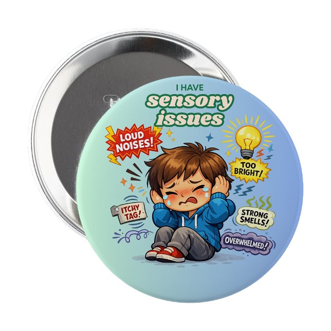 Chapa Redonda De 10 Cm Tengo problemas sensoriales Pin Button Badge (I have sensory issues Pin Autism Badge)
