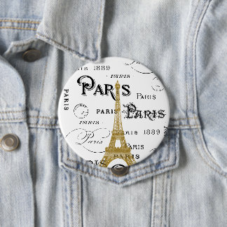 Chapa Redonda De 10 Cm Tipografía Caligrafía París Francia Torre Eiffel