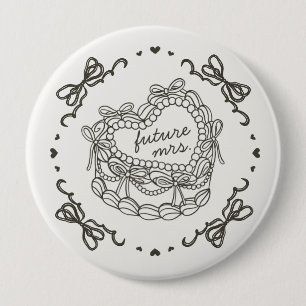 Chapa Redonda De 10 Cm Torta Coquette Corazón Retro Lazo Beige para Boda