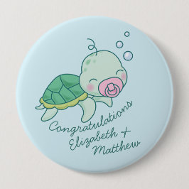 Chapa Redonda De 10 Cm Tortuga marina corta Baby Shower Kawaii Chica rosa