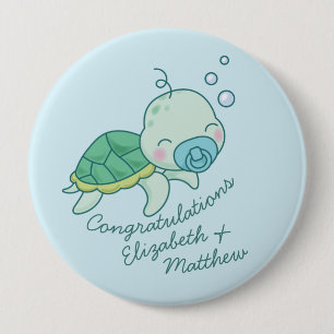 Chapa Redonda De 10 Cm Tortuga marina cutánea Baby Shower Kawaii Blue Boy