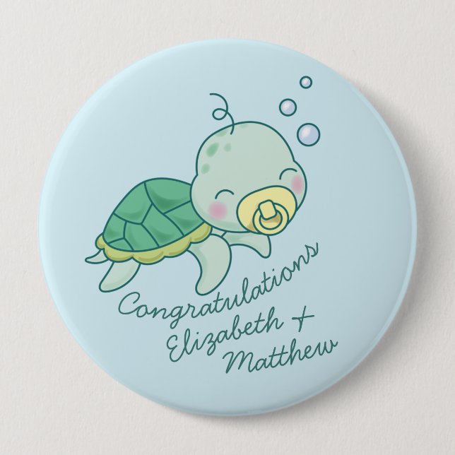 Chapa Redonda De 10 Cm Tortuga marina cute Baby Shower Kawaii (Anverso)