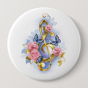 Chapa Redonda De 10 Cm Treble arrecife con rosas rosas rosas rosas