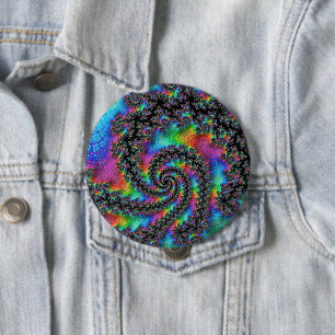 Chapa Redonda De 10 Cm Trippy Hippie Psicodélico Arcoíris Espiral Fractal