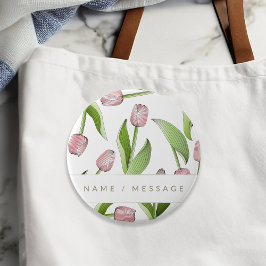 Chapa Redonda De 10 Cm Tulipán Rosa Moderno Personalizado Flor