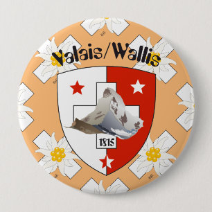 Chapa Redonda De 10 Cm Valais, Wallis Suisse Suiza Button/