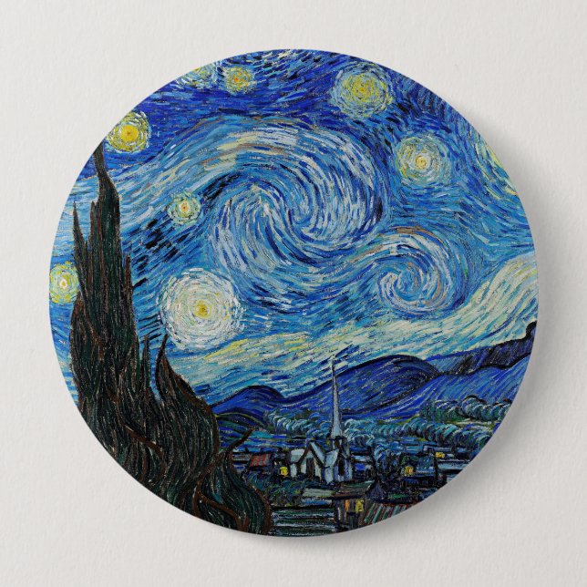 Chapa Redonda De 10 Cm Vincent van Gogh, Noche Starry (Anverso)