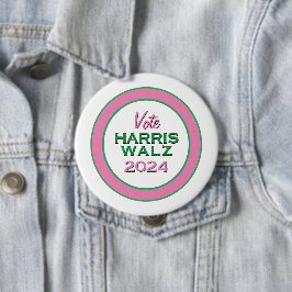 Chapa Redonda De 10 Cm Votación verde rosa HARRIS WALZ 2024 Gran campaña