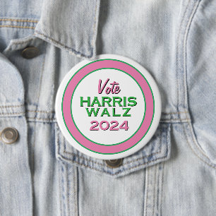 Chapa Redonda De 10 Cm Votación verde rosa HARRIS WALZ 2024 Gran campaña