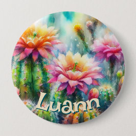 Chapa Redonda De 10 Cm Watercolor Flowering Succulent Cacti Personalized