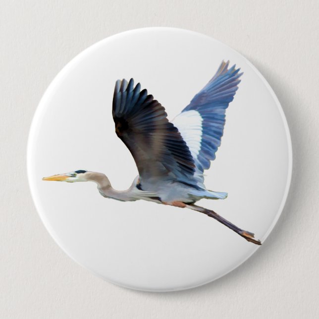 Chapa Redonda De 10 Cm Watercolor Flying Blue Heron (Anverso)