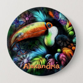 Chapa Redonda De 10 Cm Whimsical Abstract Toucan Bird Personalized