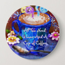 Chapa Redonda De 10 Cm Whimsical Cup of Coffee Floral Personalized