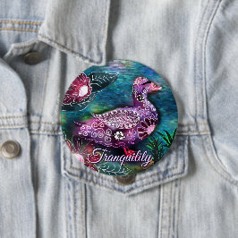 Chapa Redonda De 10 Cm Whimsical Floral Duck Purple Teal Personalized