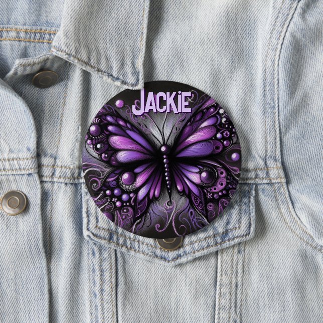 Chapa Redonda De 10 Cm Whimsical Gothic Butterfly Purple Personalized (In situ)