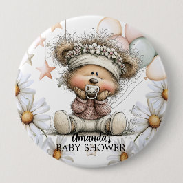 Chapa Redonda De 10 Cm Whimsical Teddy Bear Baby Shower