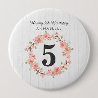 Wood blanca y Peach Floral Wreath feliz cumpleaños