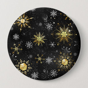 Chapa Redonda De 10 Cm Xmas copos de nieve dorados sobre fondo negro