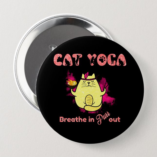 Chapa Redonda De 10 Cm Yoga lindo gato - "Respira, sale" (Anverso y reverso)