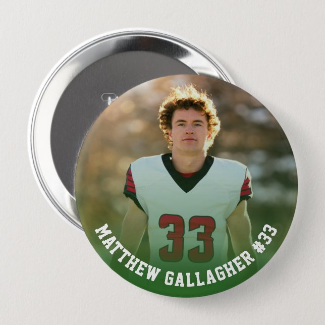 Chapa Redonda De 10 Cm Your Sports Photo | Personalized Team Photo Button (Anverso y reverso)