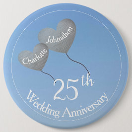 Chapa Redonda De 15 Cm 25.º aniversario de plata globos de corazón en el 