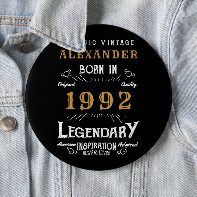 Chapa Redonda De 15 Cm 30 cumpleaños 1992 Añadir nombre Black Gold Legend (In situ)