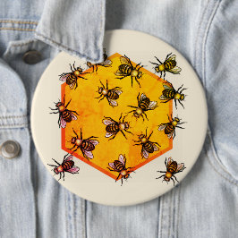 Chapa Redonda De 15 Cm Abejas con arte de dibujo de hexágono amarillo nar