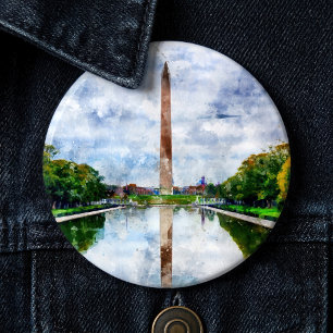 Chapa Redonda De 15 Cm Acuarela del Monumento a Washington con reflejo