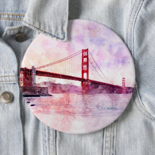 Chapa Redonda De 15 Cm acuarela del puente Golden Gate en San Francisco