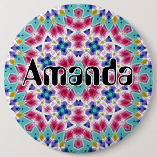 Chapa Redonda De 15 Cm Adorno caleidoscópico colorido turquesa carmesí 