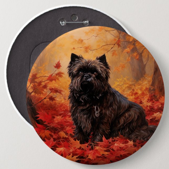 Chapa Redonda De 15 Cm Affenpinscher en hojas de otoño se inspira (Anverso y reverso)