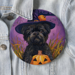Chapa Redonda De 15 Cm Affenpinscher Falloween Bruja y calabaza
