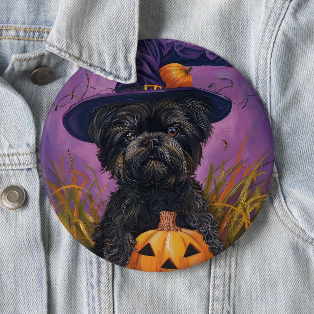 Chapa Redonda De 15 Cm Affenpinscher Falloween Bruja y calabaza (In situ)