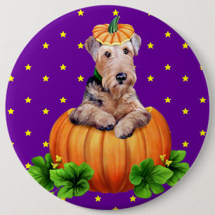 Chapa Redonda De 15 Cm Airedale Terrier Halloween Dale-O-Lantern